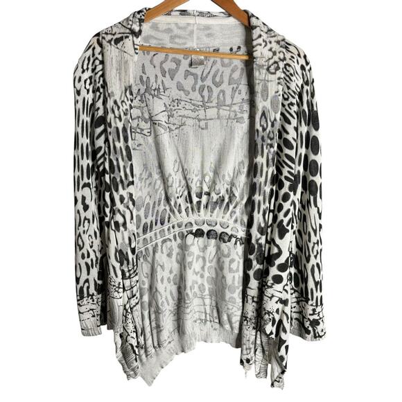 Alberto Makali Open Front Leopard Print Cardigan Black White Size L - Picture 1 of 3